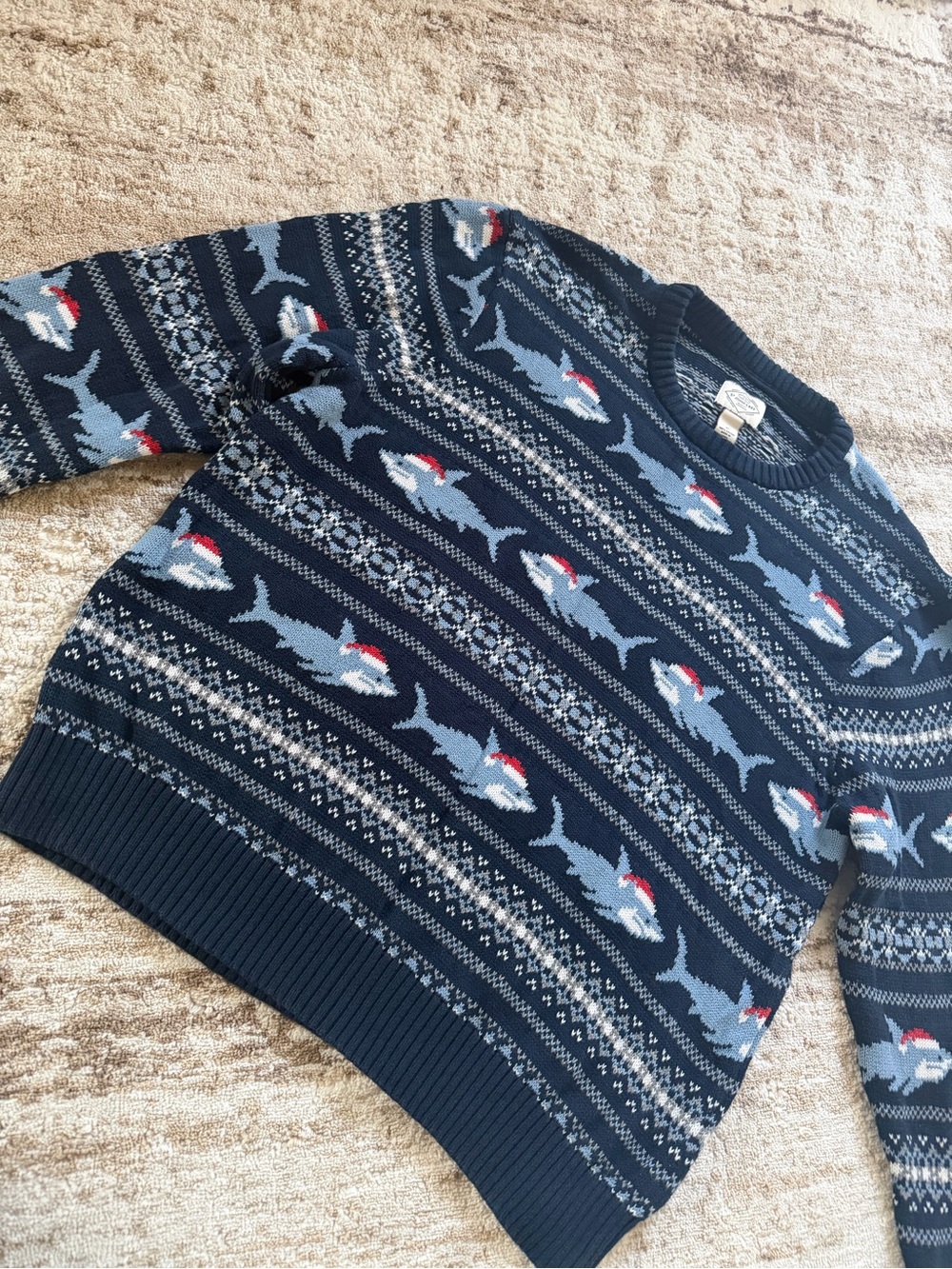 Men's Navy Shark Pattern Crewneck Sweater